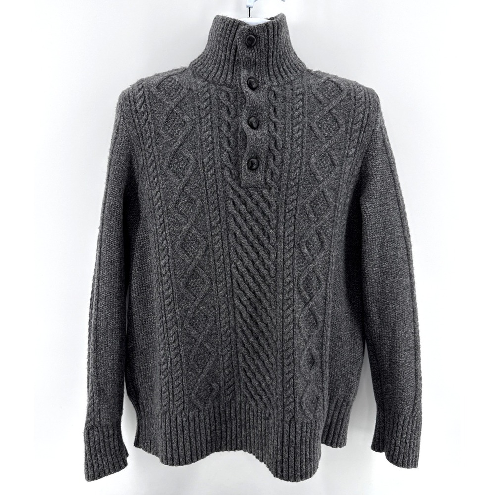 Banana Republic Sweater Men's XL Gray Cable Knit Merino Wool Henley Casual